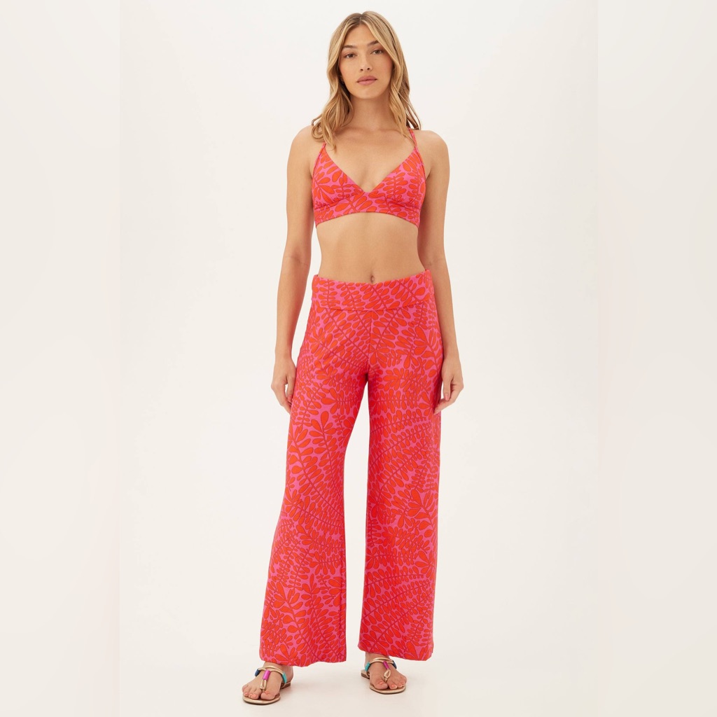 Trina Turk Pink And Orange Floral Knit Swim Coverup Pants